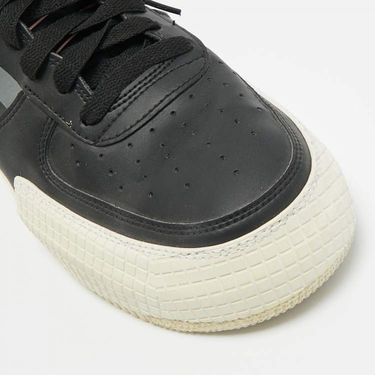 Pre Owned Nike Black/Beige Leather and Mesh Air Force 1 Type Sneakers Size 45.5