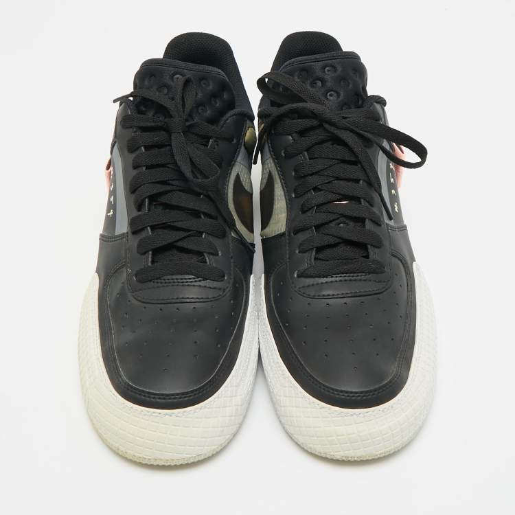 Pre Owned Nike Black/Beige Leather and Mesh Air Force 1 Type Sneakers Size 45.5