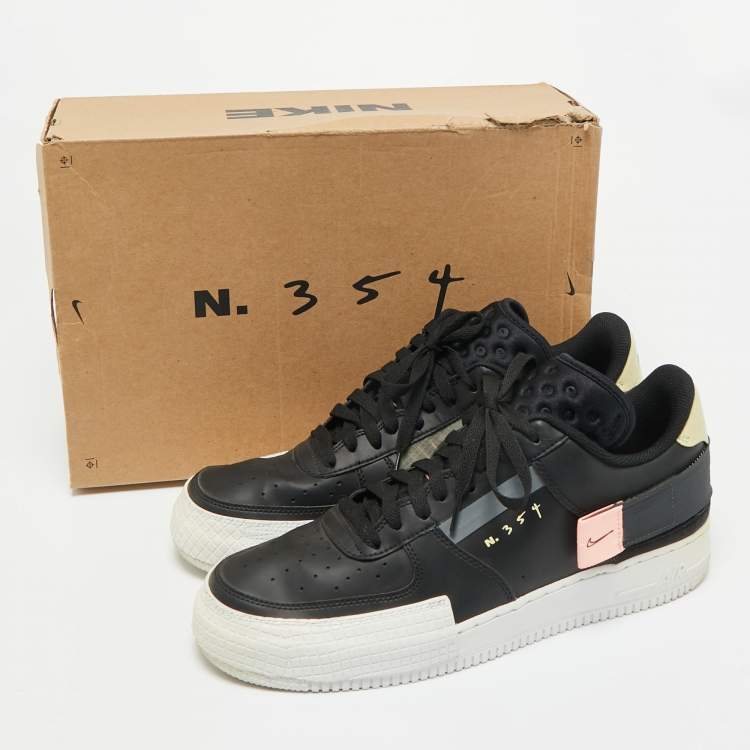 Pre Owned Nike Black/Beige Leather and Mesh Air Force 1 Type Sneakers Size 45.5