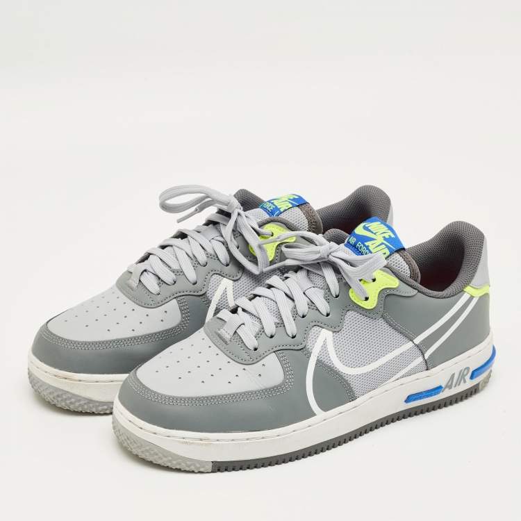 Pre Owned Nike Grey Leather and Canvas Air Force 1 React Wolf Grey Sneakers Size 44.5