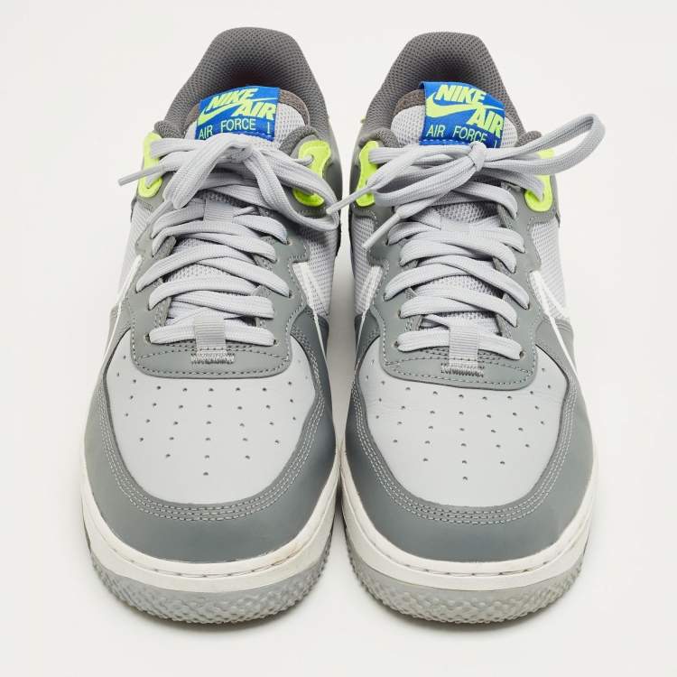 Pre Owned Nike Grey Leather and Canvas Air Force 1 React Wolf Grey Sneakers Size 44.5