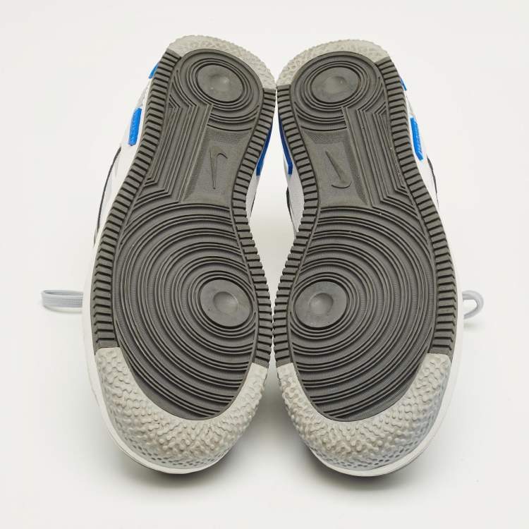 Pre Owned Nike Grey Leather and Canvas Air Force 1 React Wolf Grey Sneakers Size 44.5