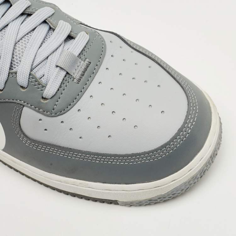 Pre Owned Nike Grey Leather and Canvas Air Force 1 React Wolf Grey Sneakers Size 44.5