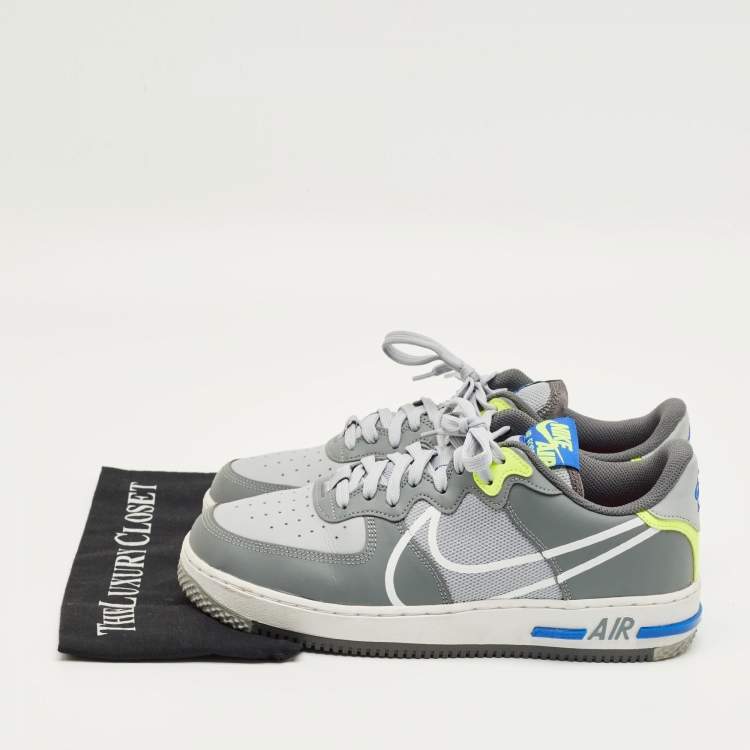 Pre Owned Nike Grey Leather and Canvas Air Force 1 React Wolf Grey Sneakers Size 44.5