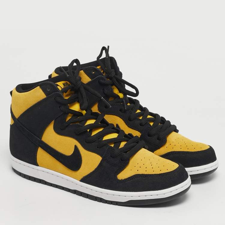 Pre Owned Nike SB Dunk Pro Reverse Goldenrod Size 45.5 Yellow/Black Nubuck Leather High Top Sneakers