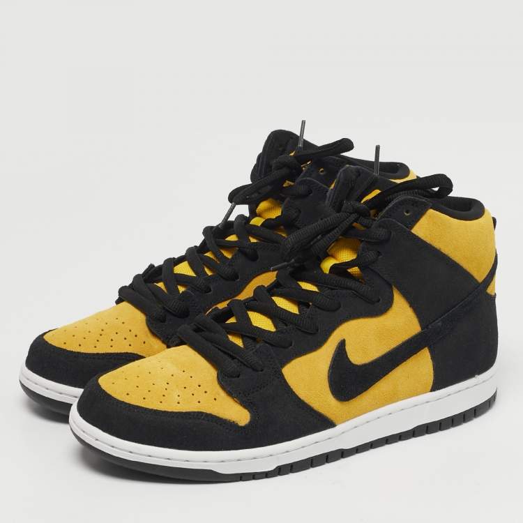 Pre Owned Nike SB Dunk Pro Reverse Goldenrod Size 45.5 Yellow/Black Nubuck Leather High Top Sneakers