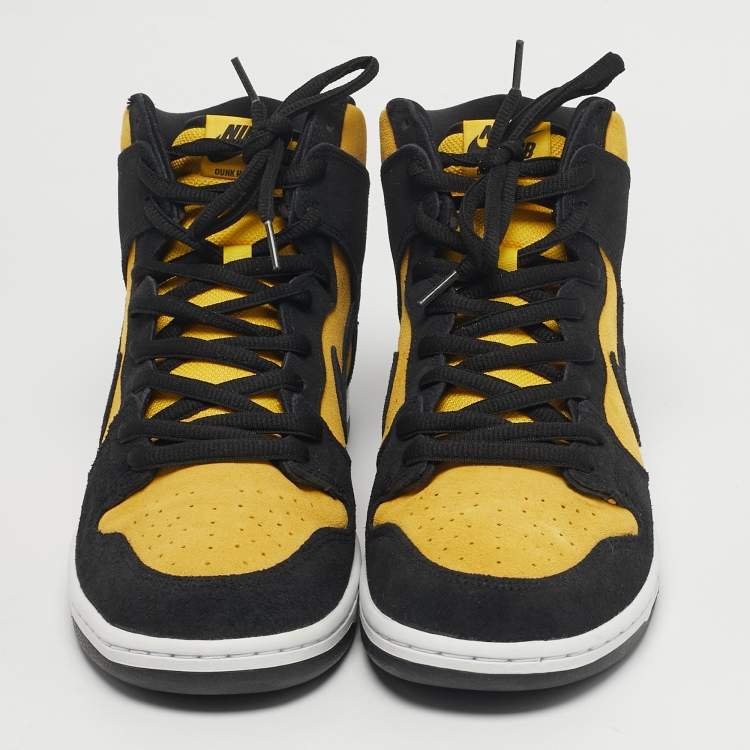 Pre Owned Nike SB Dunk Pro Reverse Goldenrod Size 45.5 Yellow/Black Nubuck Leather High Top Sneakers