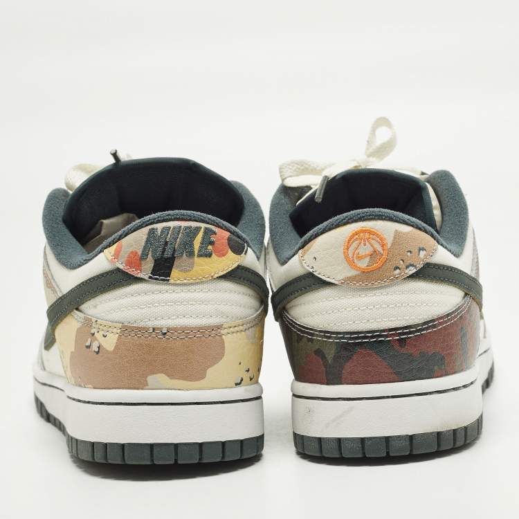 Pre Owned Nike Dunk SE Sail Multi Camo Size 45 Multicolor Leather and Canvas Low Top Sneakers