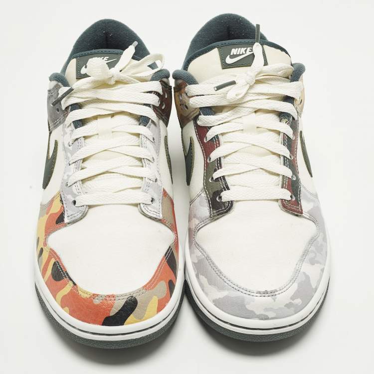 Pre Owned Nike Dunk SE Sail Multi Camo Size 45 Multicolor Leather and Canvas Low Top Sneakers