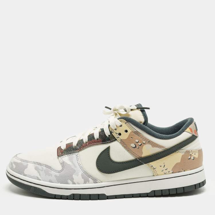 Pre Owned Nike Dunk SE Sail Multi Camo Size 45 Multicolor Leather and Canvas Low Top Sneakers