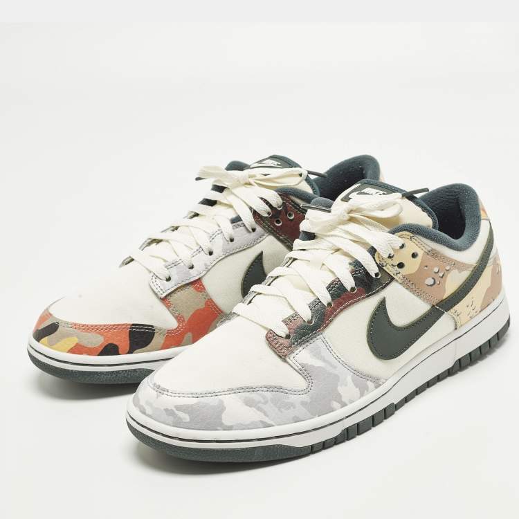 Pre Owned Nike Dunk SE Sail Multi Camo Size 45 Multicolor Leather and Canvas Low Top Sneakers