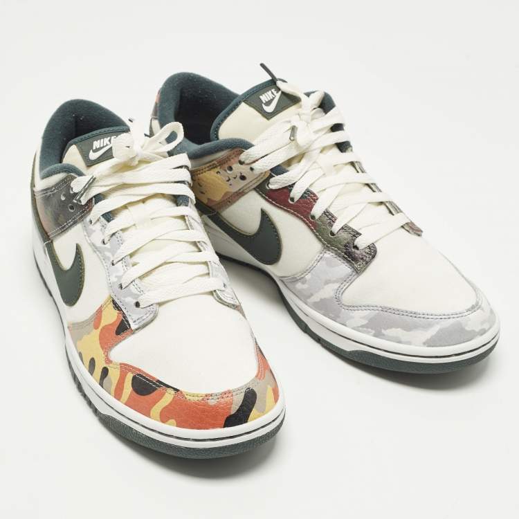 Pre Owned Nike Dunk SE Sail Multi Camo Size 45 Multicolor Leather and Canvas Low Top Sneakers