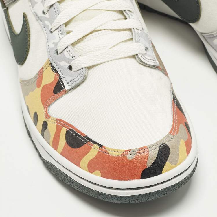 Pre Owned Nike Dunk SE Sail Multi Camo Size 45 Multicolor Leather and Canvas Low Top Sneakers