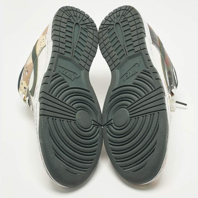 Pre Owned Nike Dunk SE Sail Multi Camo Size 45 Multicolor Leather and Canvas Low Top Sneakers