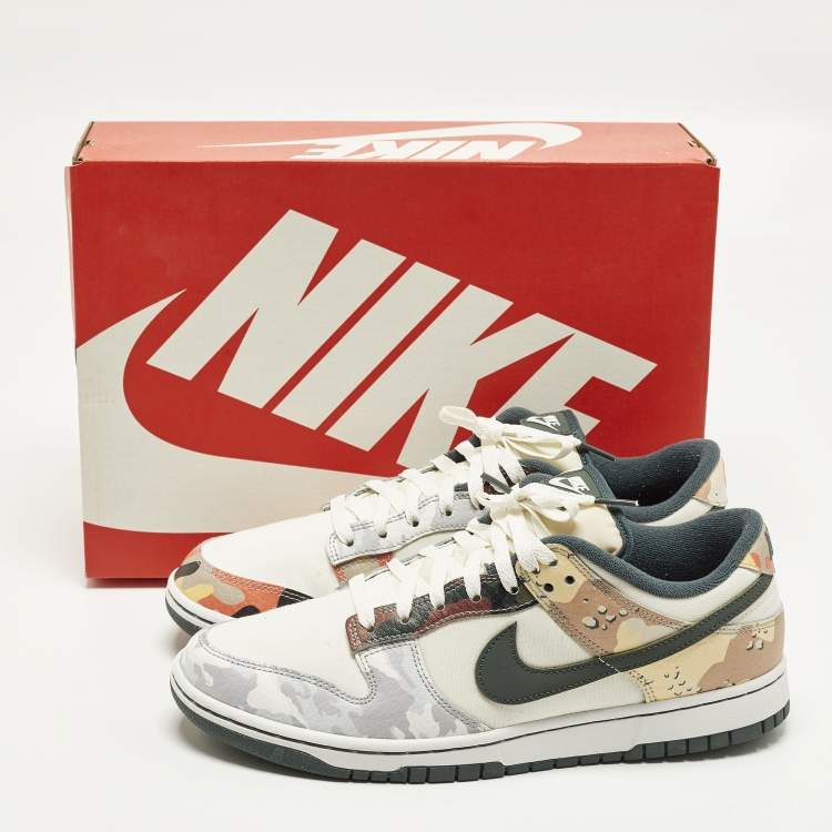 Pre Owned Nike Dunk SE Sail Multi Camo Size 45 Multicolor Leather and Canvas Low Top Sneakers