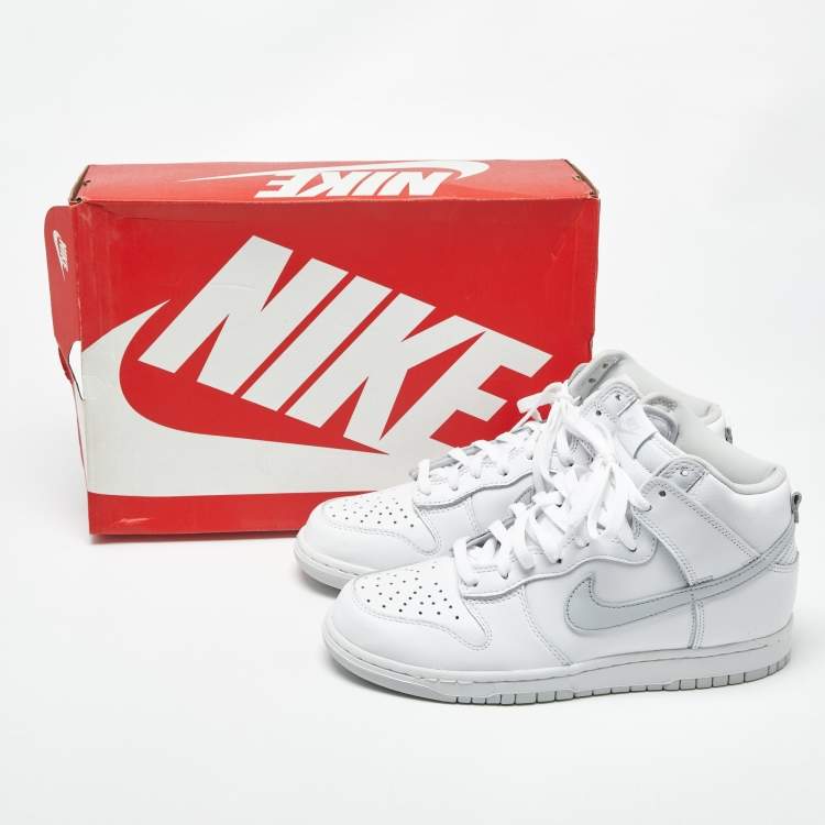 Pre Owned Nike Dunk SP Pure Platinum Size 42 White/Grey Leather High Top Sneakers