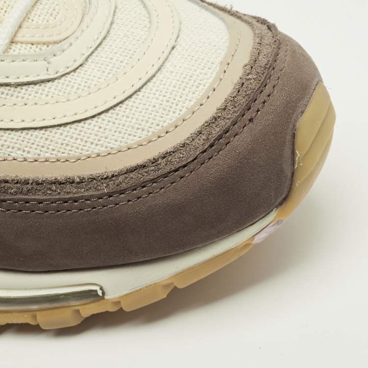 Pre Owned Nike air max 97 Size 45 Beige Knit Fabric and Nubuck Leather Lace Up Sneakers