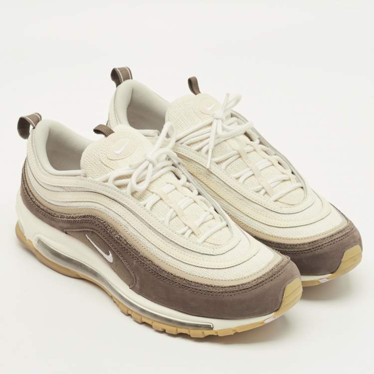 Pre Owned Nike air max 97 Size 45 Beige Knit Fabric and Nubuck Leather Lace Up Sneakers