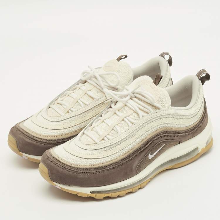 Pre Owned Nike air max 97 Size 45 Beige Knit Fabric and Nubuck Leather Lace Up Sneakers