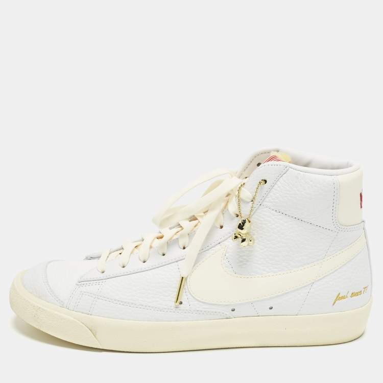 Pre Owned Nike Blazer Mid sacai Size 45 Cream/White Leather High Top Sneakers