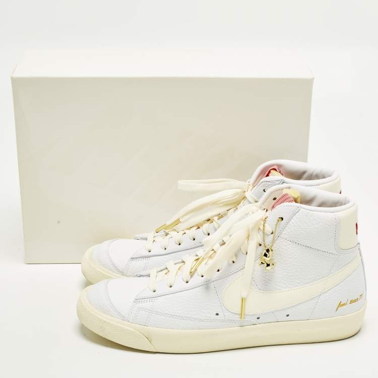 Pre Owned Nike Blazer Mid sacai Size 45 Cream/White Leather High Top Sneakers