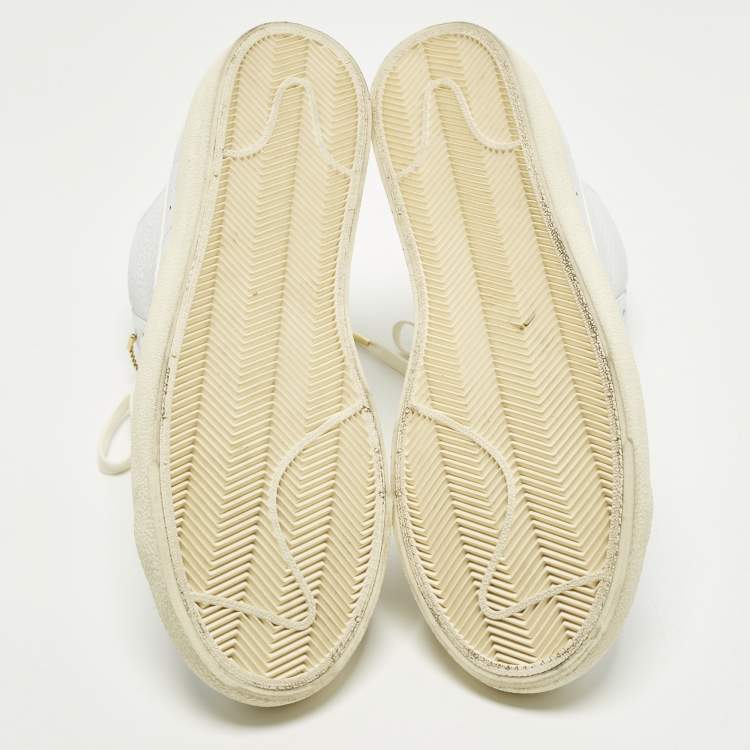 Pre Owned Nike Blazer Mid sacai Size 45 Cream/White Leather High Top Sneakers