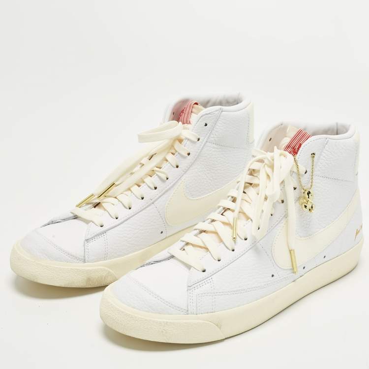 Pre Owned Nike Blazer Mid sacai Size 45 Cream/White Leather High Top Sneakers