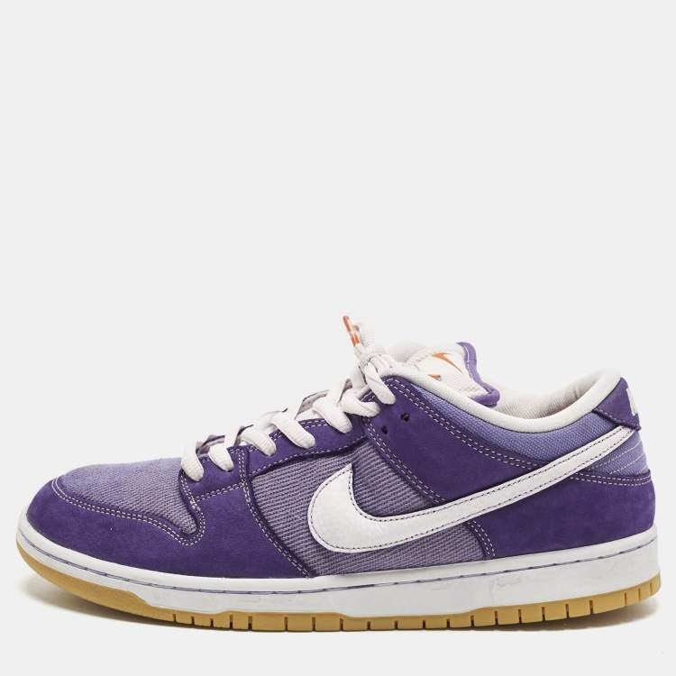 Pre Owned Nike SB Dunk Low Size 46 Purple/White Fabric and Nubuck Leather Lace Up Sneakers