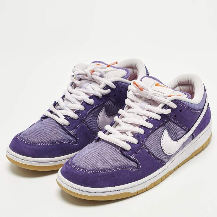 Pre Owned Nike SB Dunk Low Size 46 Purple/White Fabric and Nubuck Leather Lace Up Sneakers