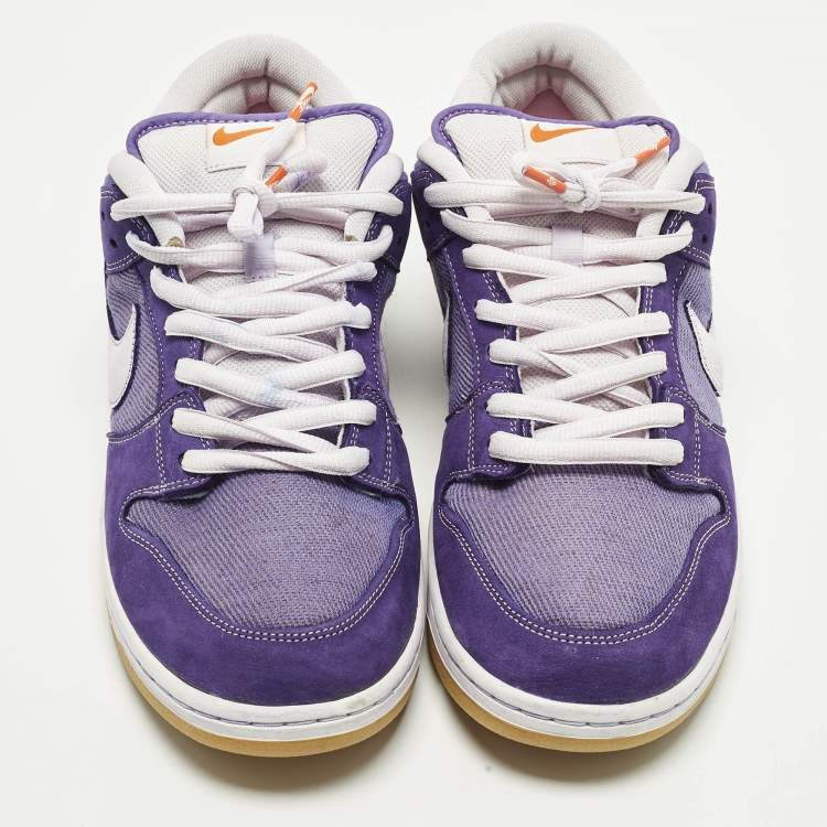 Pre Owned Nike SB Dunk Low Size 46 Purple/White Fabric and Nubuck Leather Lace Up Sneakers