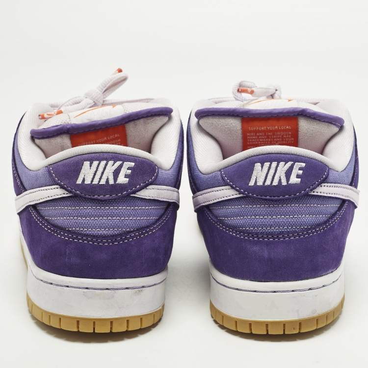 Pre Owned Nike SB Dunk Low Size 46 Purple/White Fabric and Nubuck Leather Lace Up Sneakers
