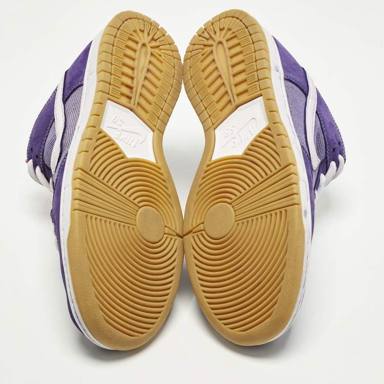 Pre Owned Nike SB Dunk Low Size 46 Purple/White Fabric and Nubuck Leather Lace Up Sneakers