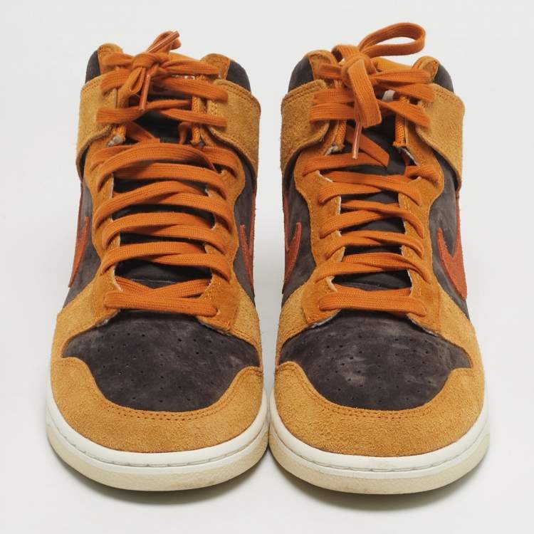 Pre Owned Nike Dunk HI Retro PRM Size 45 Brown/Grey Suede High Top Sneakers