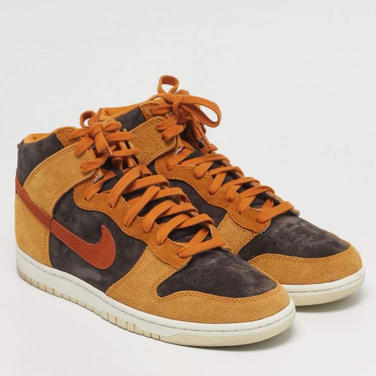 Pre Owned Nike Dunk HI Retro PRM Size 45 Brown/Grey Suede High Top Sneakers
