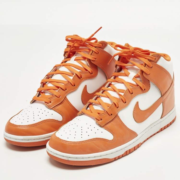 Pre Owned Nike Dunk High Syracuse Size 45 Orange/White Leather High Top Sneakers