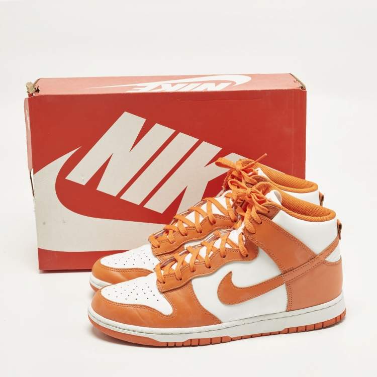 Pre Owned Nike Dunk High Syracuse Size 45 Orange/White Leather High Top Sneakers