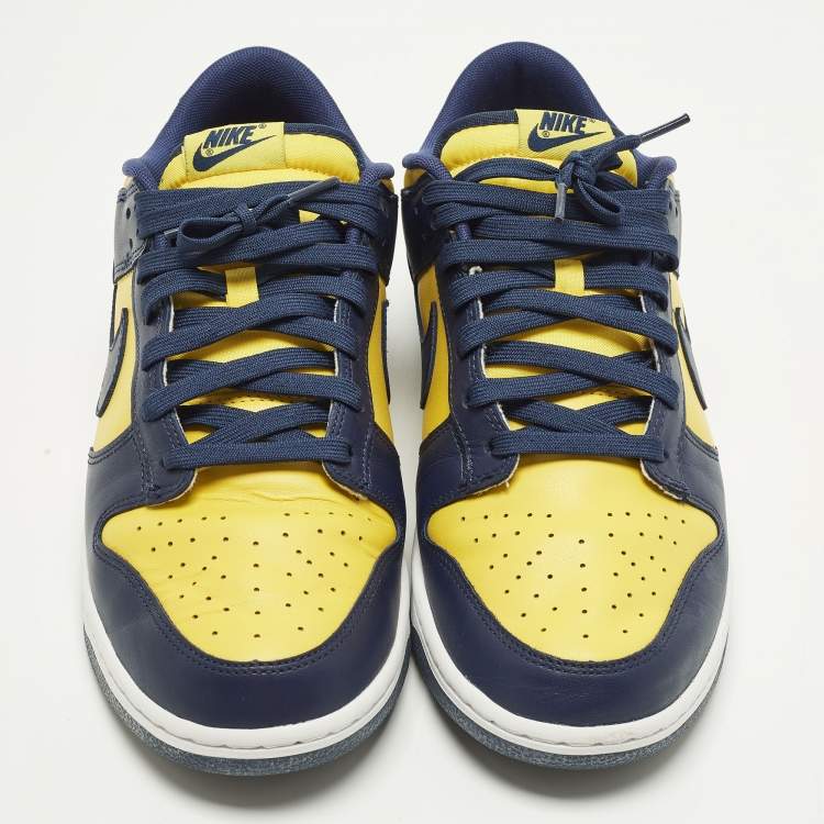 Pre Owned Nike Dunk Low Retro Michigan Size 45 Yellow/Navy Blue Leather Low Top Sneakers