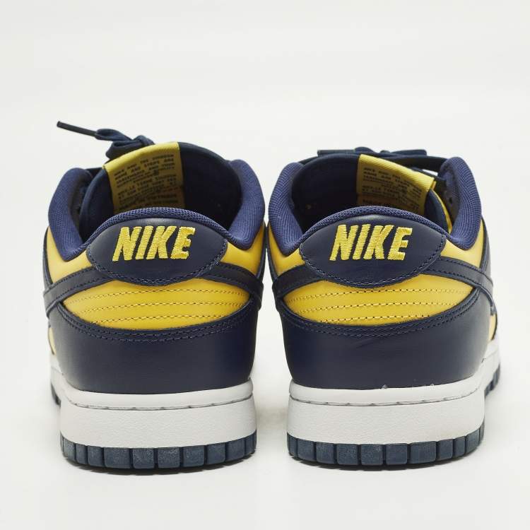 Pre Owned Nike Dunk Low Retro Michigan Size 45 Yellow/Navy Blue Leather Low Top Sneakers