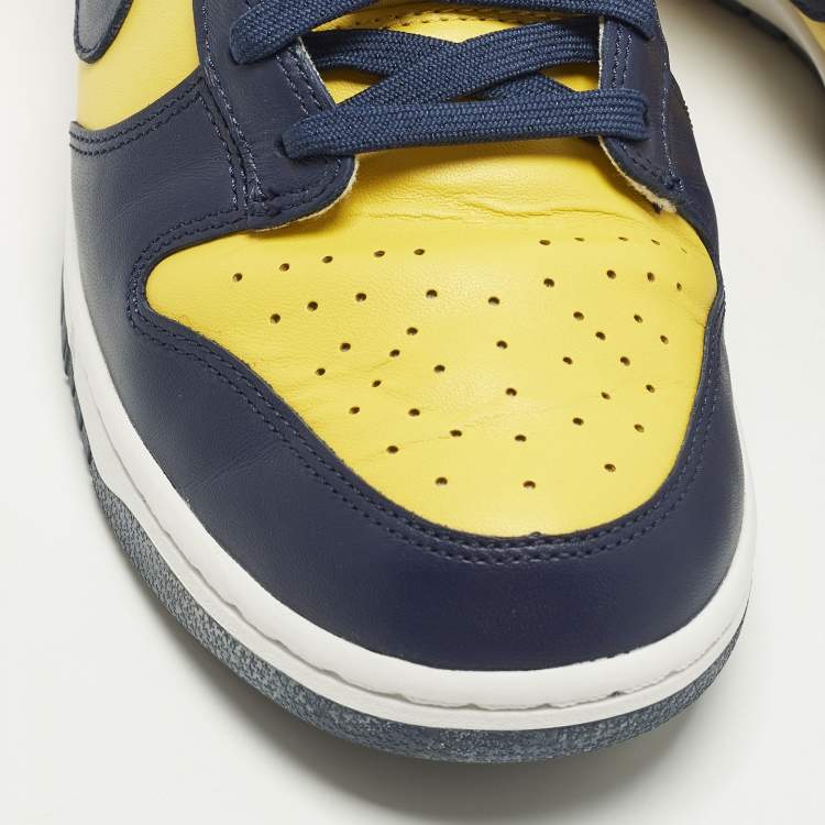 Pre Owned Nike Dunk Low Retro Michigan Size 45 Yellow/Navy Blue Leather Low Top Sneakers