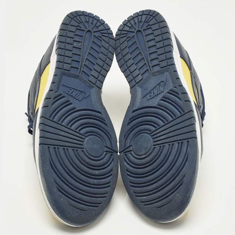 Pre Owned Nike Dunk Low Retro Michigan Size 45 Yellow/Navy Blue Leather Low Top Sneakers