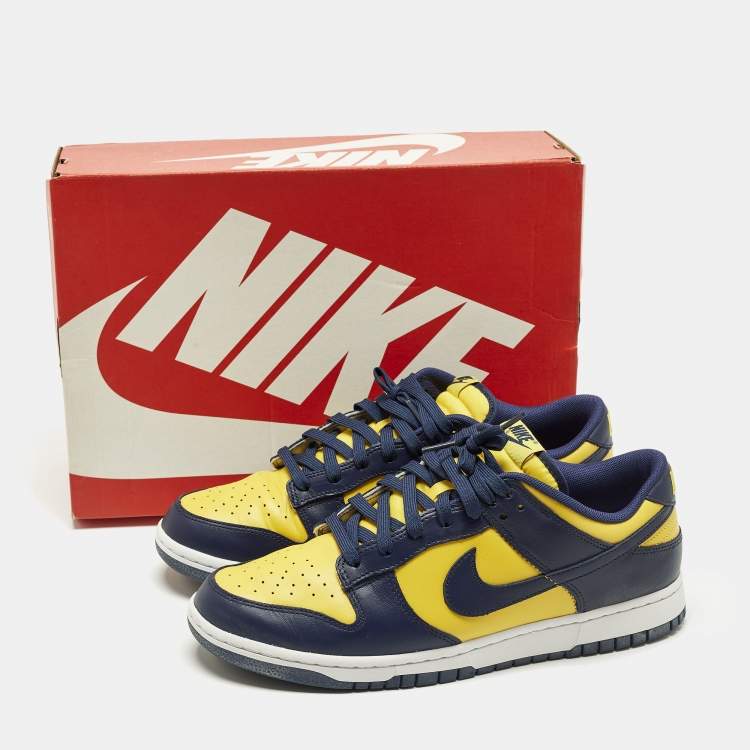 Pre Owned Nike Dunk Low Retro Michigan Size 45 Yellow/Navy Blue Leather Low Top Sneakers