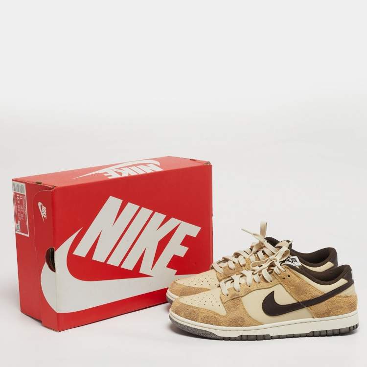 Pre Owned Nike Dunk Low Retro PRM Animal Pack Giraffe Cheetah Size 45 Cream Leather and Suede Sneakers