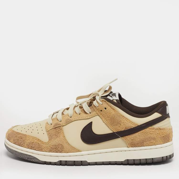 Pre Owned Nike Dunk Low Retro PRM Animal Pack Giraffe Cheetah Size 45 Cream Leather and Suede Sneakers