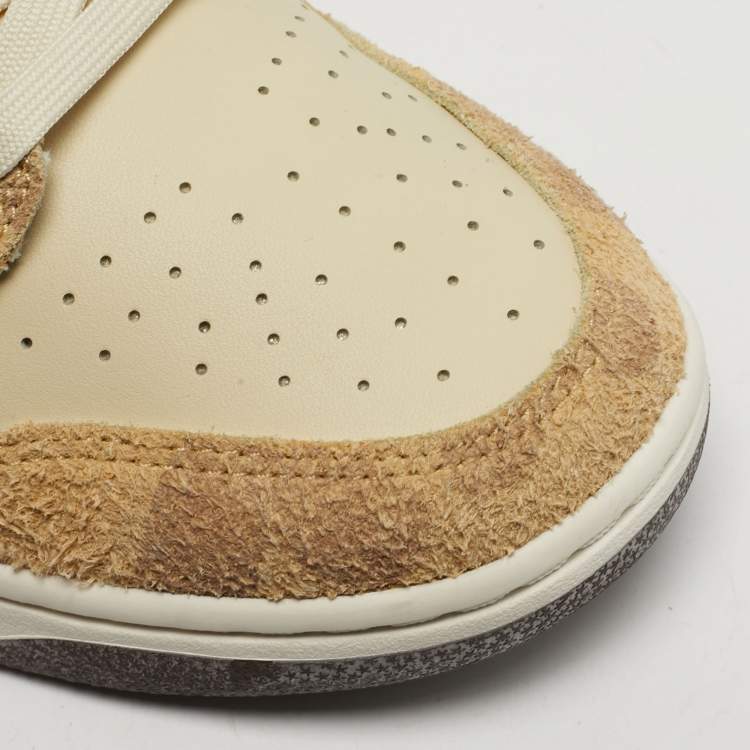 Pre Owned Nike Dunk Low Retro PRM Animal Pack Giraffe Cheetah Size 45 Cream Leather and Suede Sneakers