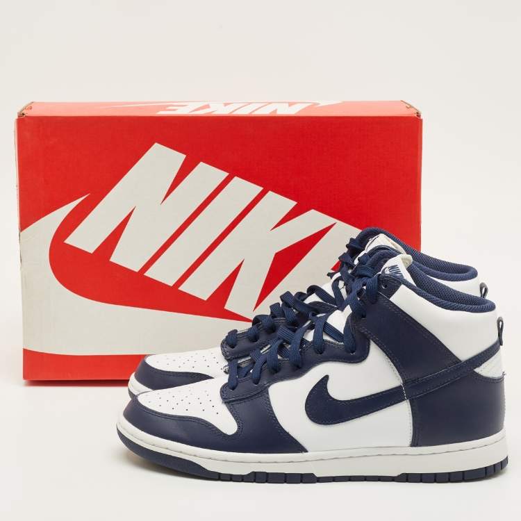 Pre Owned Nike Dunk Championship Navy Size 45 Navy Blue/White Leather High Top Sneakers