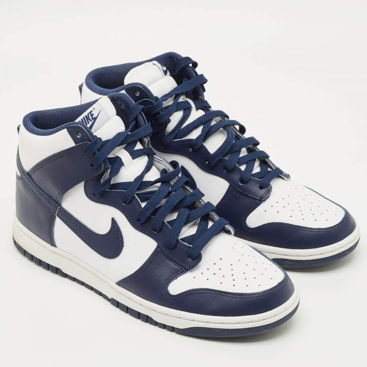 Pre Owned Nike Dunk Championship Navy Size 45 Navy Blue/White Leather High Top Sneakers