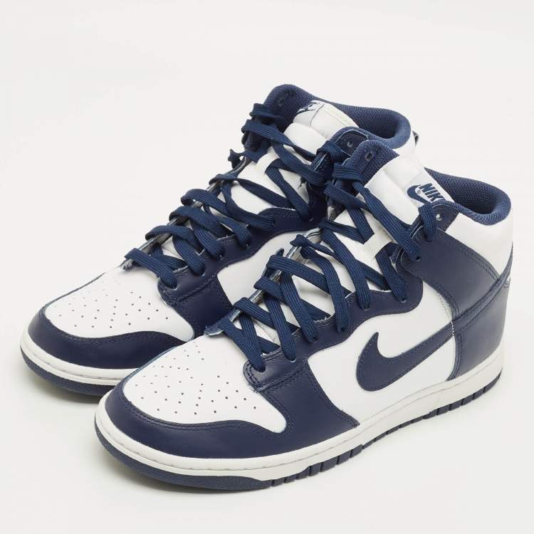 Pre Owned Nike Dunk Championship Navy Size 45 Navy Blue/White Leather High Top Sneakers