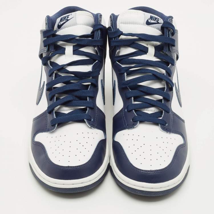 Pre Owned Nike Dunk Championship Navy Size 45 Navy Blue/White Leather High Top Sneakers