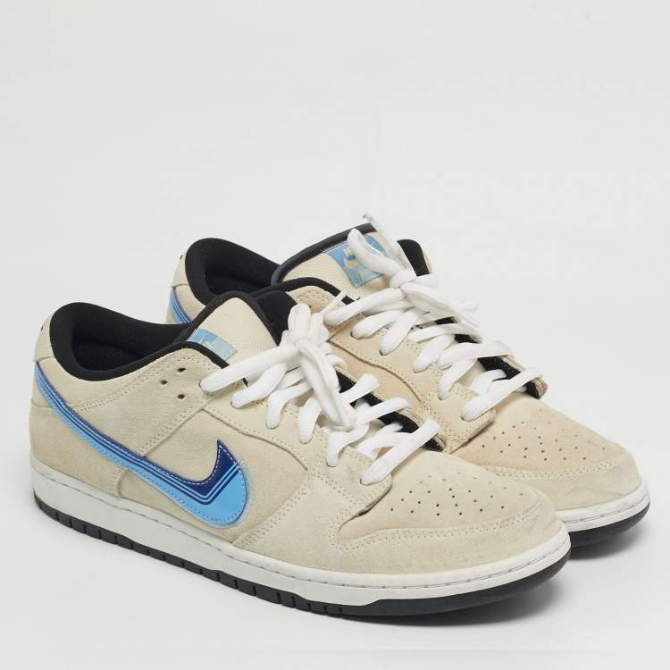 Pre Owned Nike SB Dunk Truck It Size 45 Cream/Blue Suede and Patent Leather Low Top Sneakers