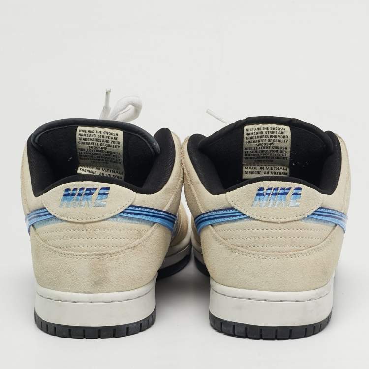 Pre Owned Nike SB Dunk Truck It Size 45 Cream/Blue Suede and Patent Leather Low Top Sneakers